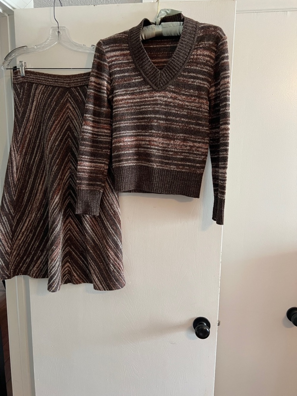 70s Italian vintage set Luigi Gordoni M Brown Striped Knit Skirt perfect condit